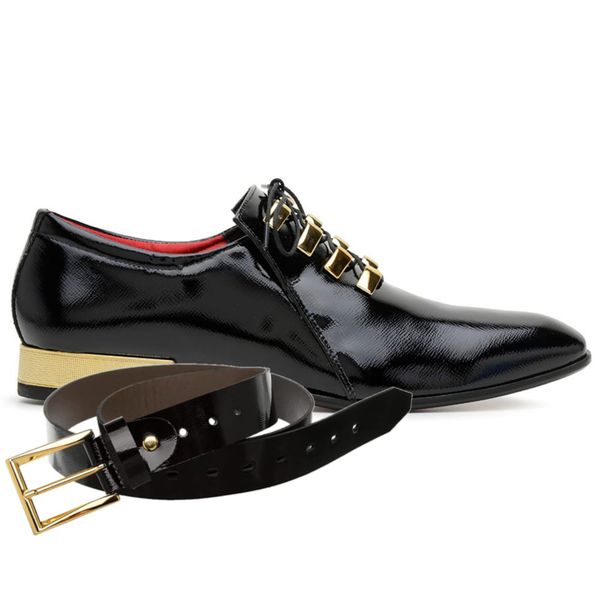 Sapato Social Jota Pe Verniz Preto Ducalle Gold + Cinto de verniz