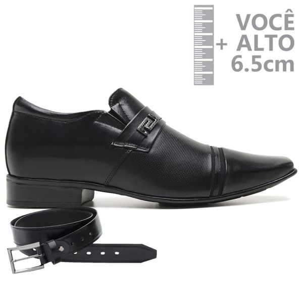Sapato com Salto Interno Jota Pe Preto Grow Air Freeman + Cinto de Couro 