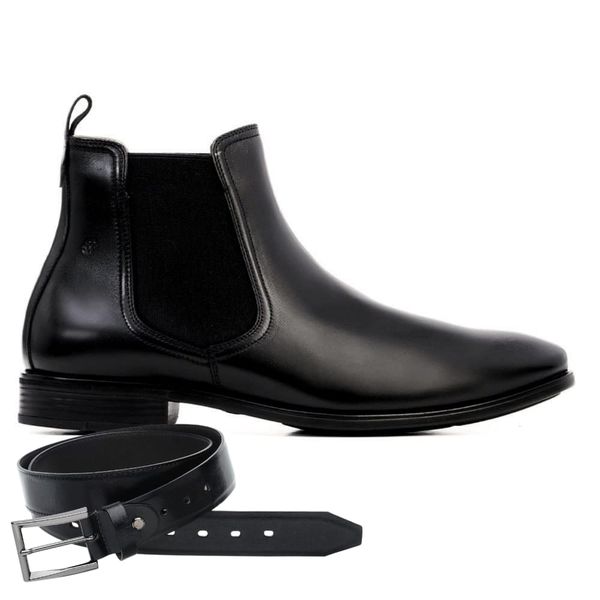 Bota Social Jota Pe Preta Air Alessi Boot + Cinto de Couro