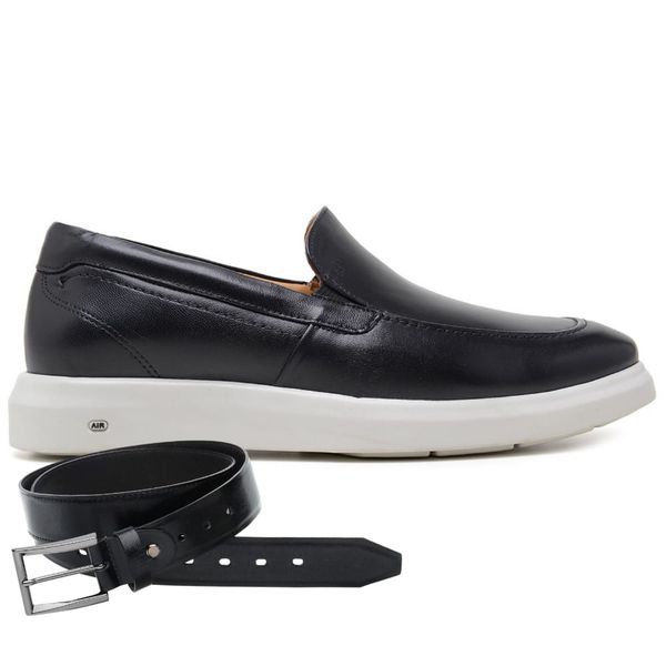 Sapato Jota Pe Casual Preto em Couro Air Sandler + Cinto de Couro