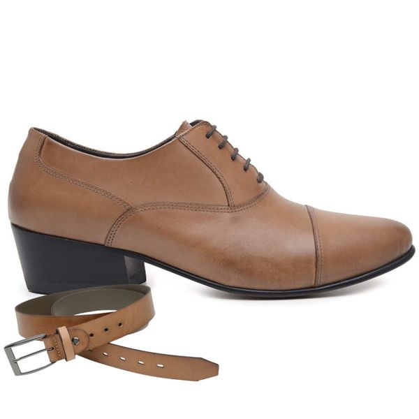 Sapato para dança de salão Masculino Tan em Couro + Cinto de Couro 