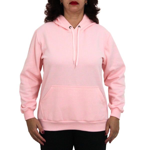 Blusa Avulsa Moletom Feminino Canguru com Capuz Rosa Bebê