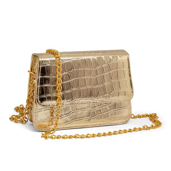 Bolsa Feminina Pequena Croco Dourada