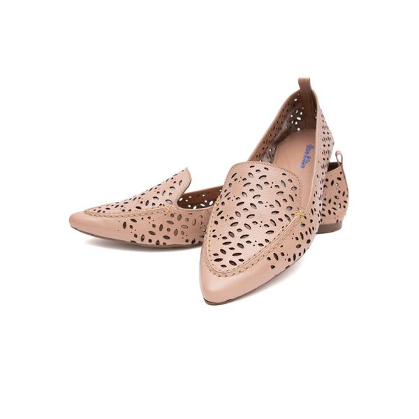 Mocassim Feminino Confort Bico Fino Couro Legítimo Nude