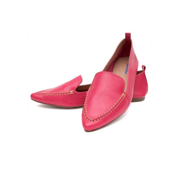 Mocassim Feminino Confort Bico Fino Couro Legítimo Pink