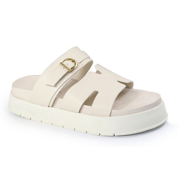Sandália Papete Feminina Sola Alta Sintético Off White