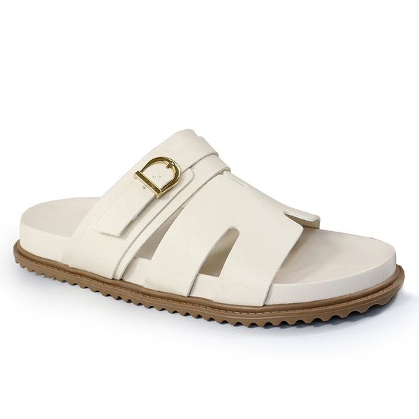 Sandália Papete Feminina Sola Baixa Sintético Off White