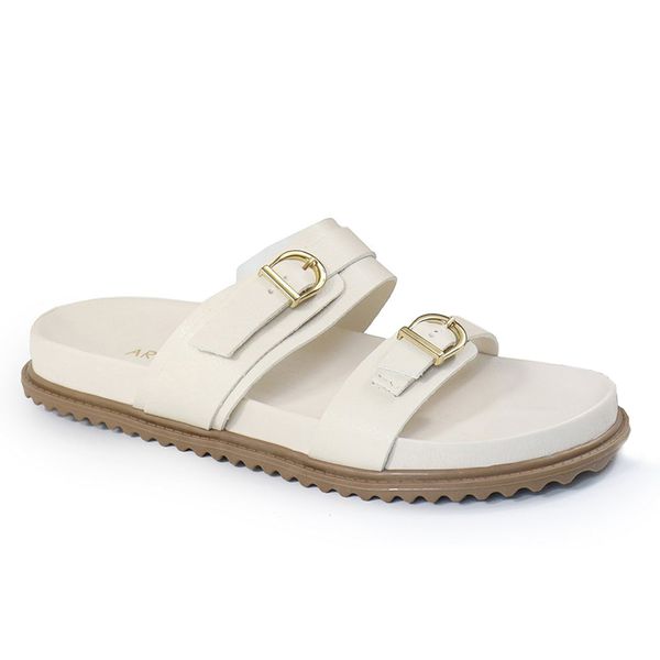 Sandália Papete Feminina com Fivelas Sola Baixa Sintético Off White