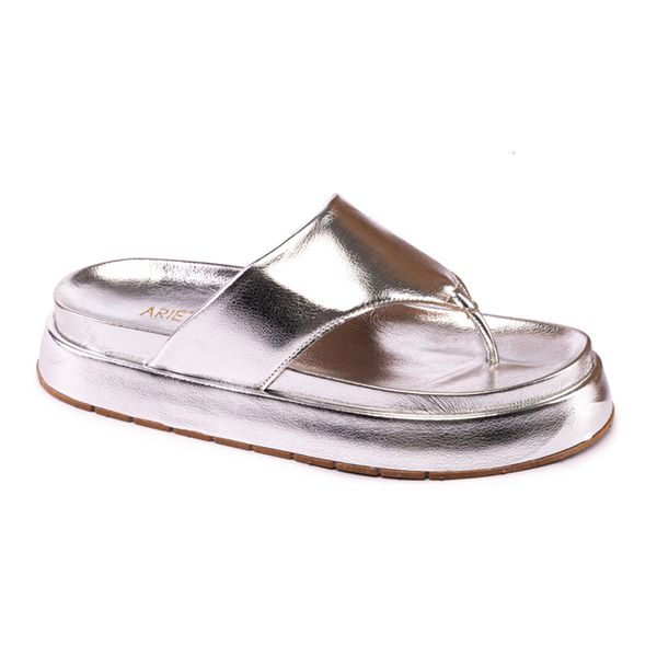 Sandália Papete Feminina Flatform de Dedo Sola Alta Prata