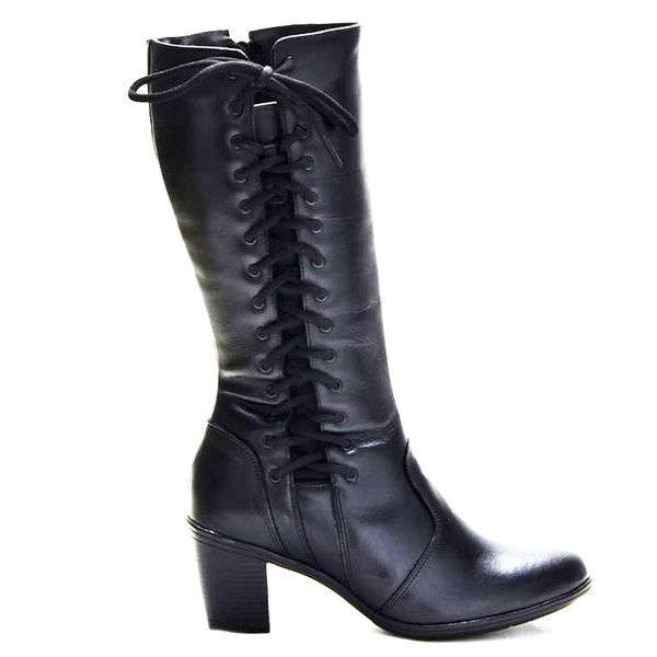 Bota Feminino Cano Alto Couro Legítimo Preto