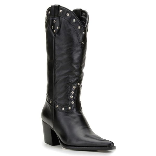 Bota Texana Feminina Couro Legítimo Preto