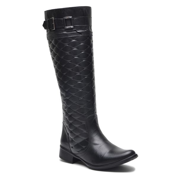 Bota Feminina Montaria Couro Legítimo com Matelassê Preto