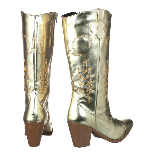 Bota Feminina Western Cano Longo com Bordado Napa Metalizada