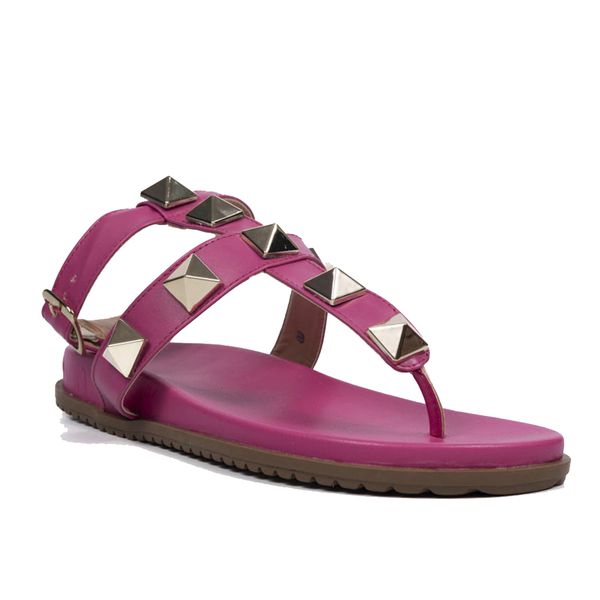 Papete Feminina Rasteira com Spikes Napa Pink