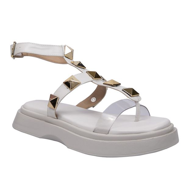 Papete Feminina Flatform com Spikes e Vinil Napa Off White