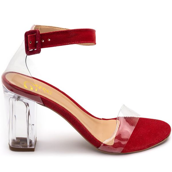 Sand lia Feminina Salto Transparente em Nobucado Vermelho e Vinil