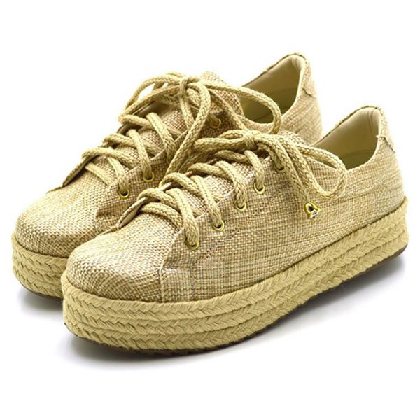 T nis Feminino Casual Salto Flat em Juta Cru Haldrys
