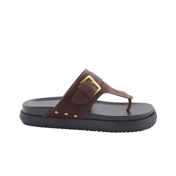 Sandália Papete Feminina Biker Camurça Marrom