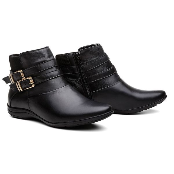 Bota Flat Feminina Rasteira Couro Legítimo Preto Haldrys