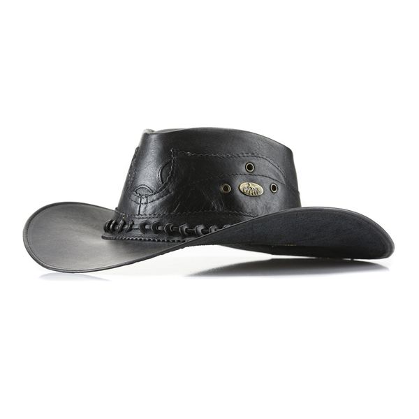 Chapéu Estilo Americano Adulto Linha Barretos Couro Legítimo Preto