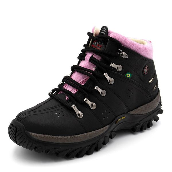 Bota Adventure Feminina Sint tico Preto e Rosa Haldrys
