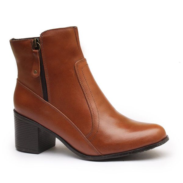 Bota Feminina Cano Curto Couro Leg timo Unisola Caramelo Haldrys