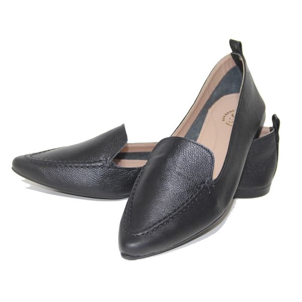 Mocassim Feminino Confort Bico Fino em Couro Preto