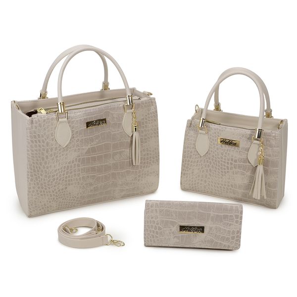 Kit 2 Bolsas Femininas + Carteira Sintético Off White