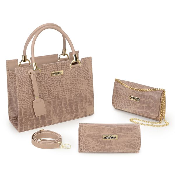 Kit Bolsa Feminina + Carteira + Clutch Nude