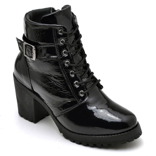 Coturno Feminino Couro Legítimo Verniz Preto 