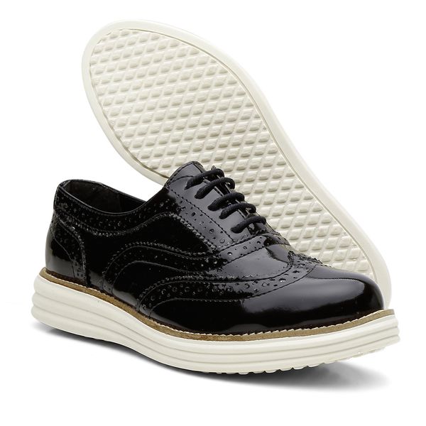 Sapato Oxford Feminino Couro Legítimo Preto Haldrys