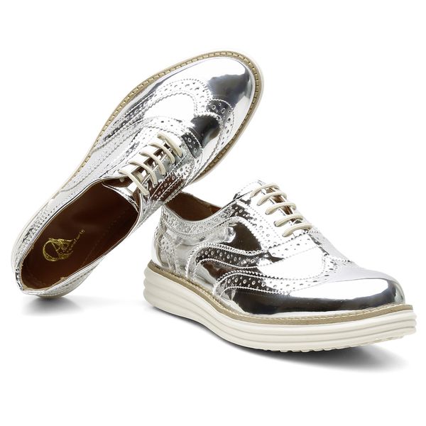 Sapato Oxford Feminino Sint tico Specchio Prata Haldrys