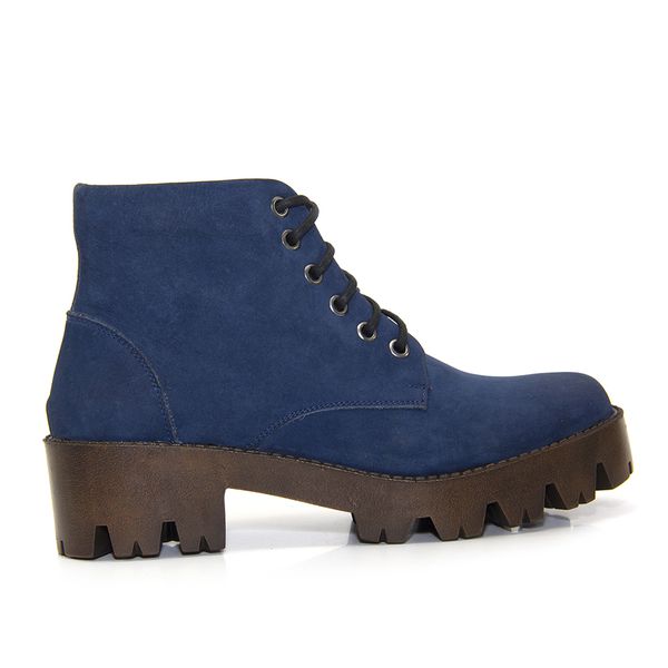Coturno Feminino Tratorado Cano Curto Couro Nobuck Azul