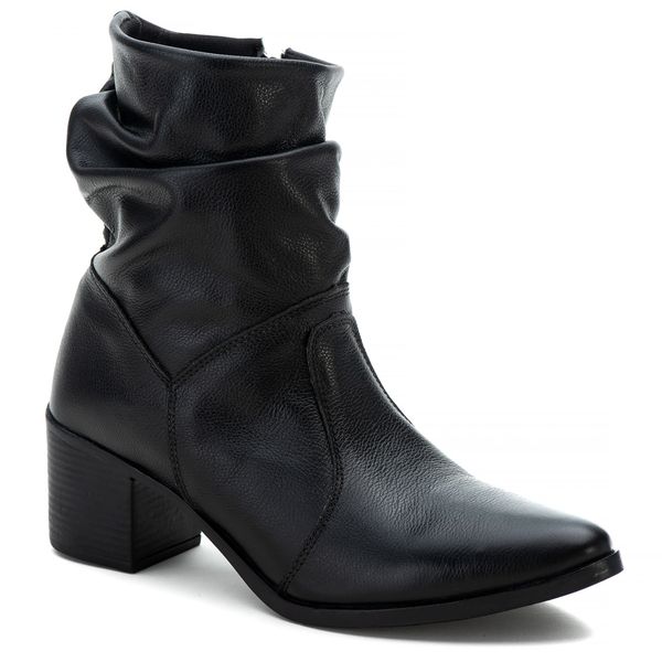 Bota Feminina Roma Couro Legítimo Cano Sanfonado Bico Fino Preto