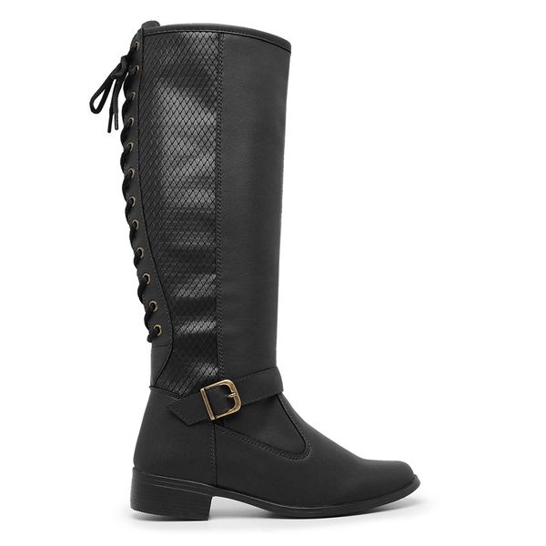 Bota Feminina Cano Alto Montaria De Amarrar Bionda Brasil Preto - Compre  Agora