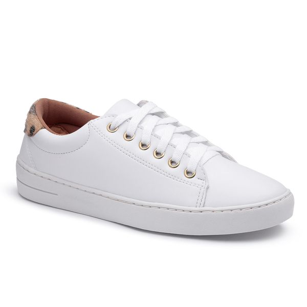 Tênis Casual Feminino Solado Borracha Sintético Branco e Onça