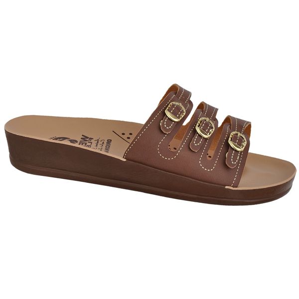 Sandália Feminina Ortopédica Conforto Café Fivelas Haldrys