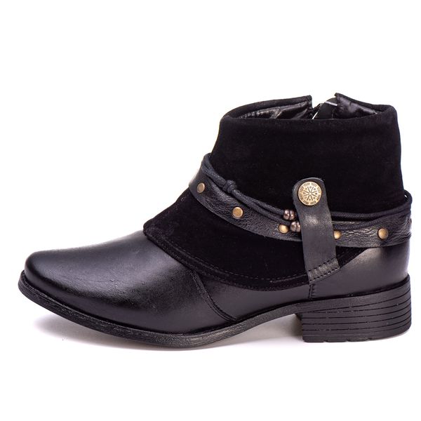 Botina Feminina Em Couro Legitimo Preto