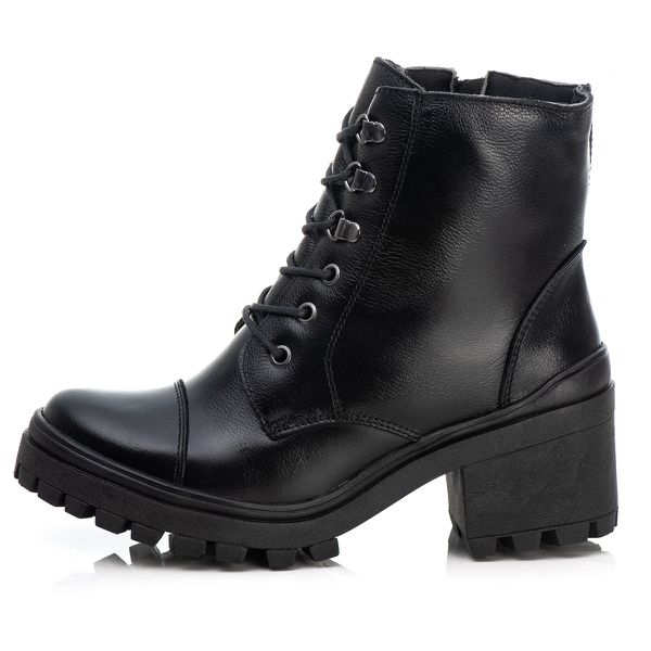 Bota Coturno Tratorado Feminina Em Couro Legitimo Preto 