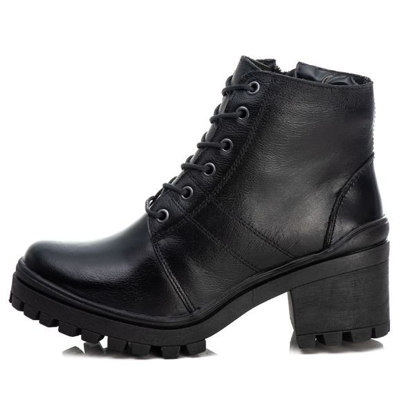 Bota Coturno Tratorado Feminina Em Couro Legitimo Preto