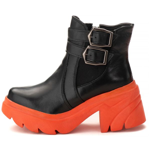 Bota Chelsea Feminina Cano Baixo Tratorado Couro Legitimo Preto Laranja