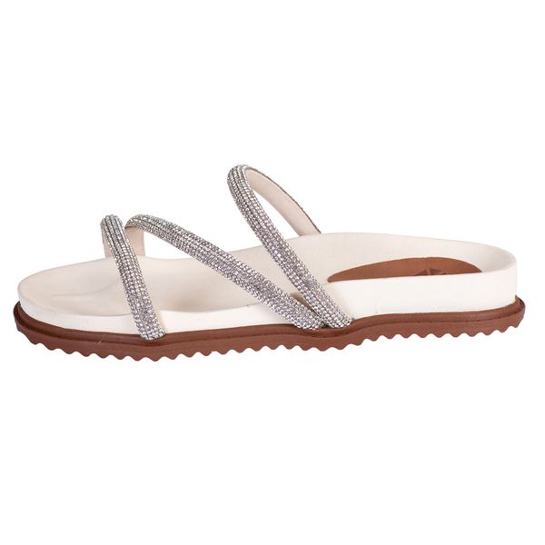 Sandália Papete Flat Feminina Birken Strass Brilho Off White