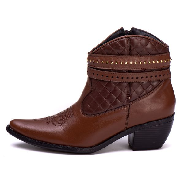 Bota Coturno Texana Feminina Em Couro Legitimo Mouro