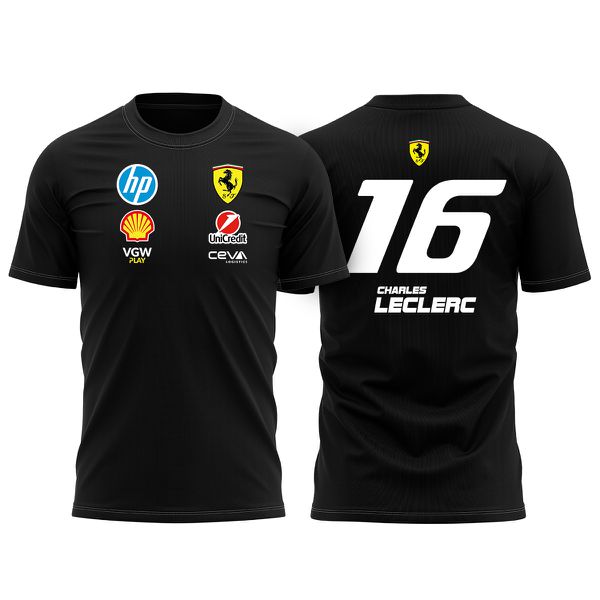Camiseta Dry-fit Sponsorships Ferrari 2025 Charles Leclerc #16 