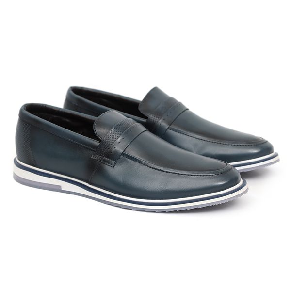Sapato Loafer Esporte Fino Couro Azul