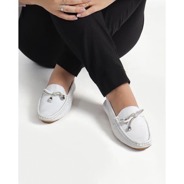 Sapato Feminino Mocassim Cl ssico Em Couro Branco Malta Shoes
