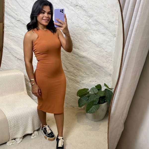 vestido Mid marrom