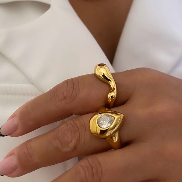 Anel gota zircônia aço 