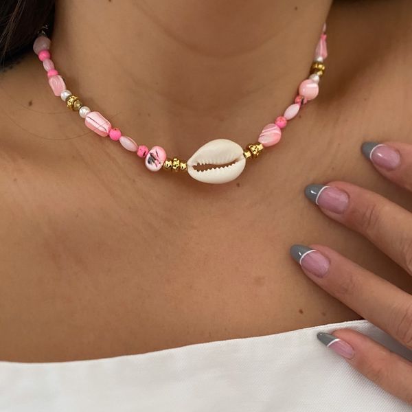 Choker madrepérola rosa com búzio