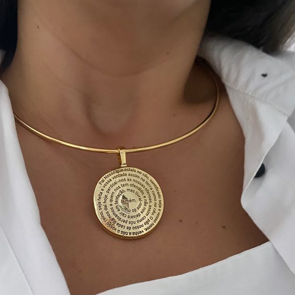 Colar aro com oração do pai nosso grande 